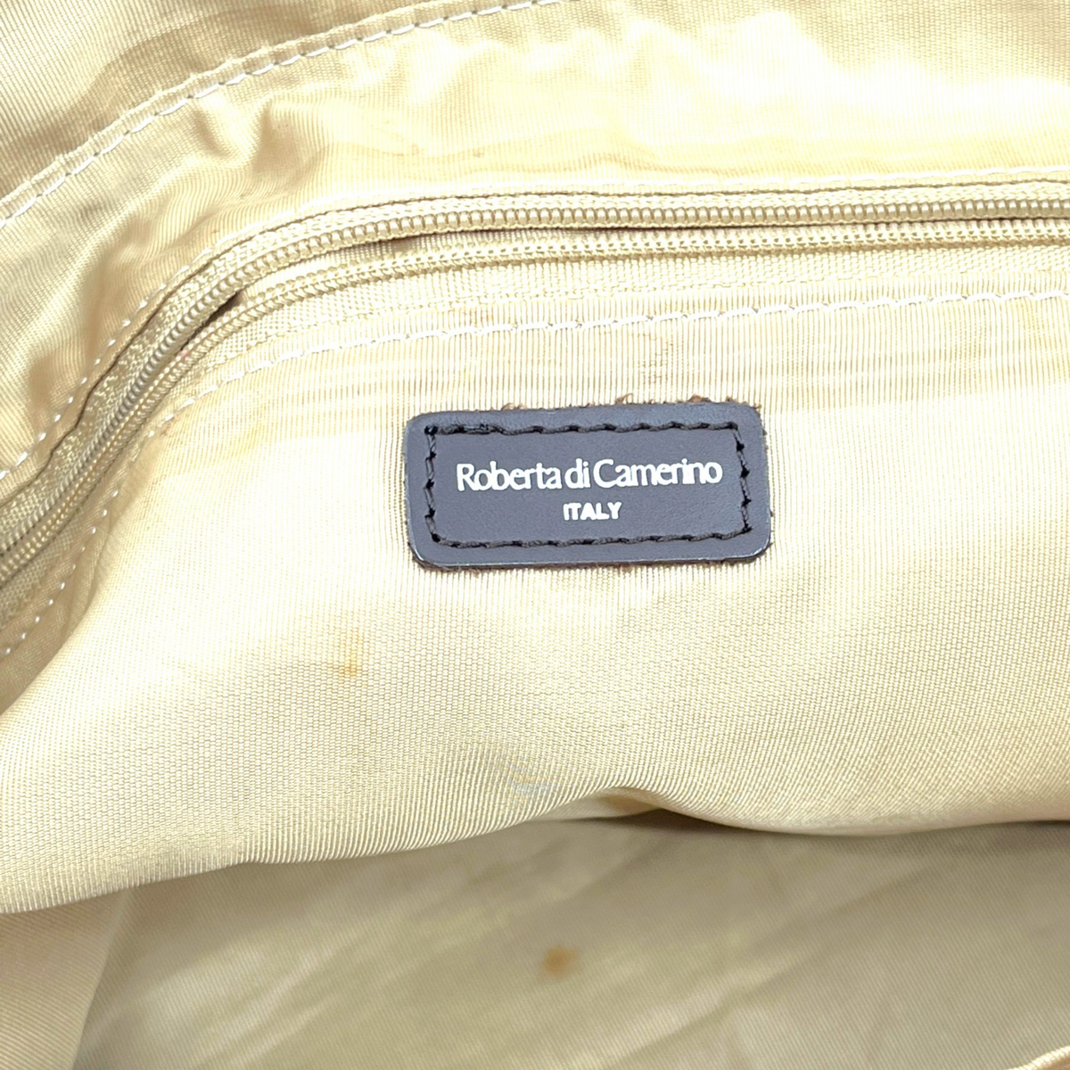Roberta di Camerino Nylon Tote Bag Monogram Beige Brown Made in Italy Vintage