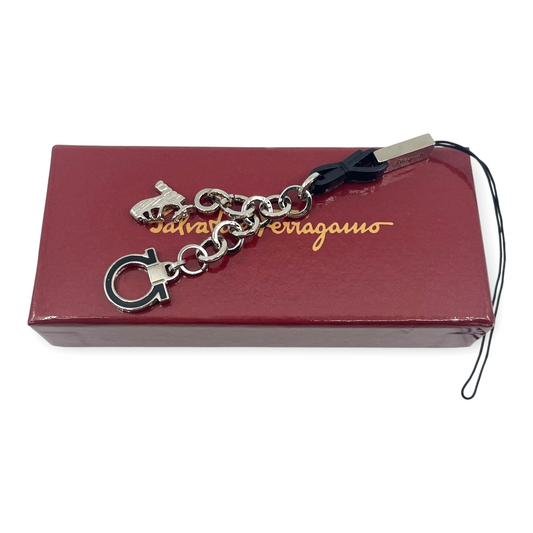 Salvatore Ferragamo Gancini Cell Phone Strap High Heel Shoe Charm Silver w/Box