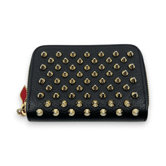 Christian Louboutin Panettone Black Leather Zip Wallet w/ Spikes Box Dust Bag