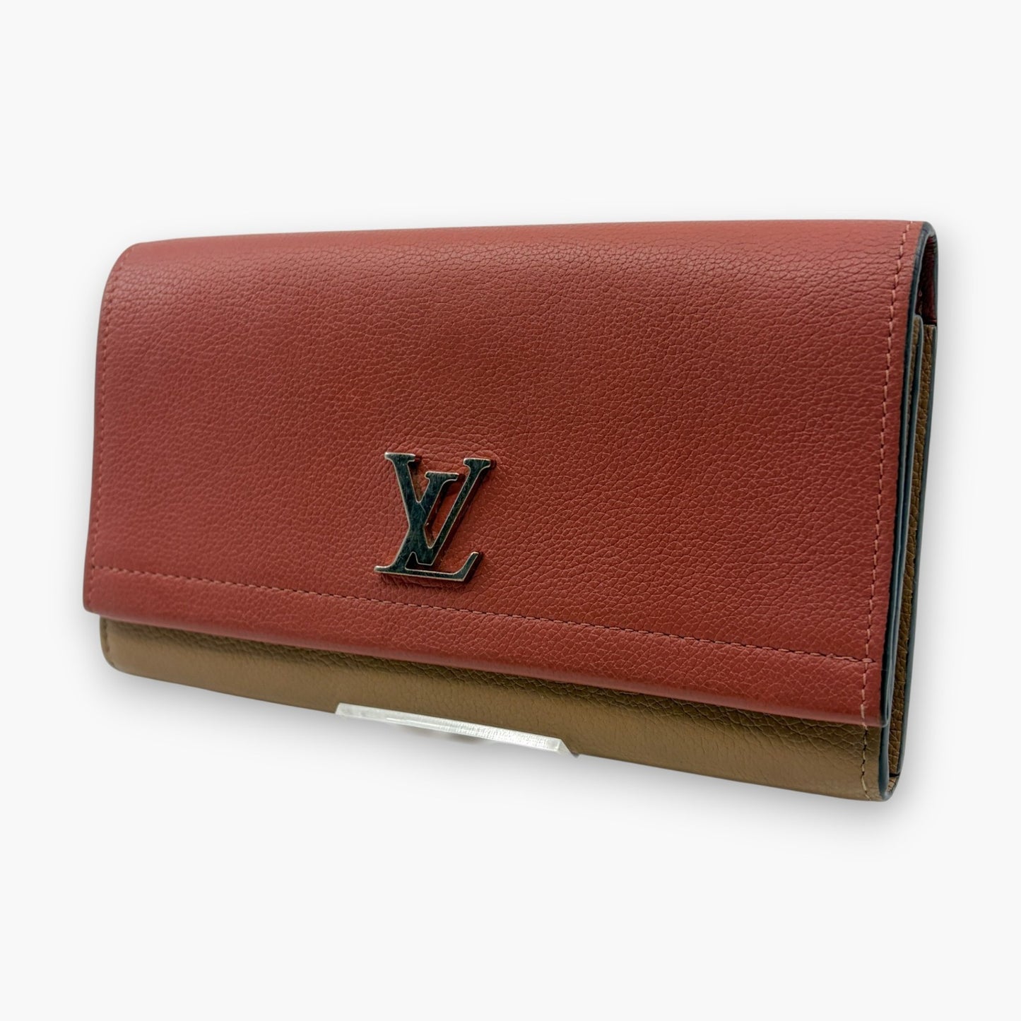 Louis Vuitton Portefeuille Lockme II Long Wallet Pink Beige Leather