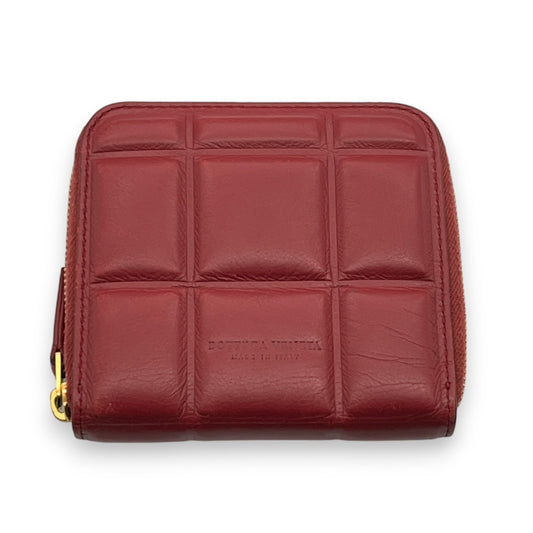 Bottega Veneta Padded Paper Calf Mini Wallet Burgundy Red Zipper