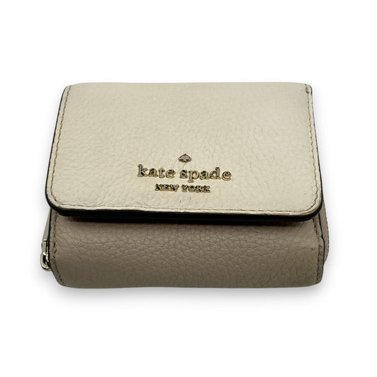 Kate Spade Off White Beige Leather Trifold Wallet Compact Zip Coin Purse