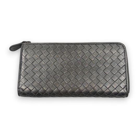 Bottega Veneta Intrecciato Long Wallet Silver Leather w/ Box