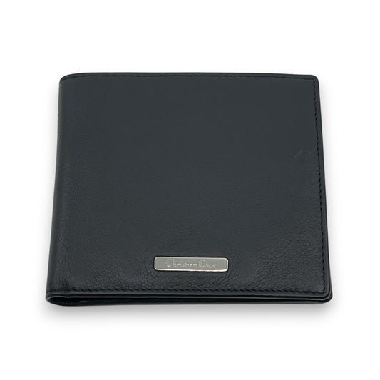 Christian Dior Black Leather Bifold Wallet with Silver Logo Plate