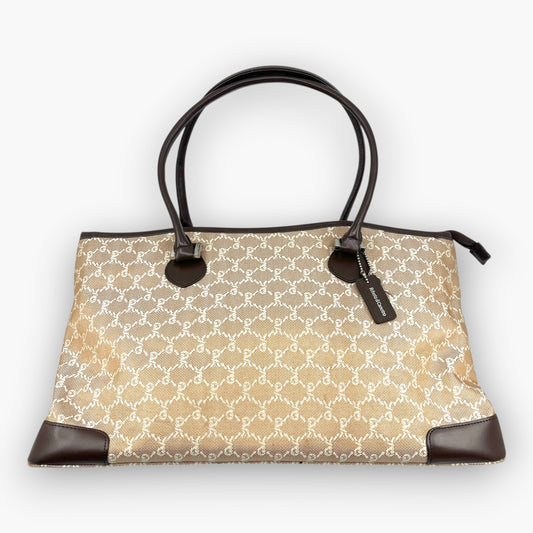 Roberta di Camerino Nylon Tote Bag Monogram Beige Brown Made in Italy Vintage