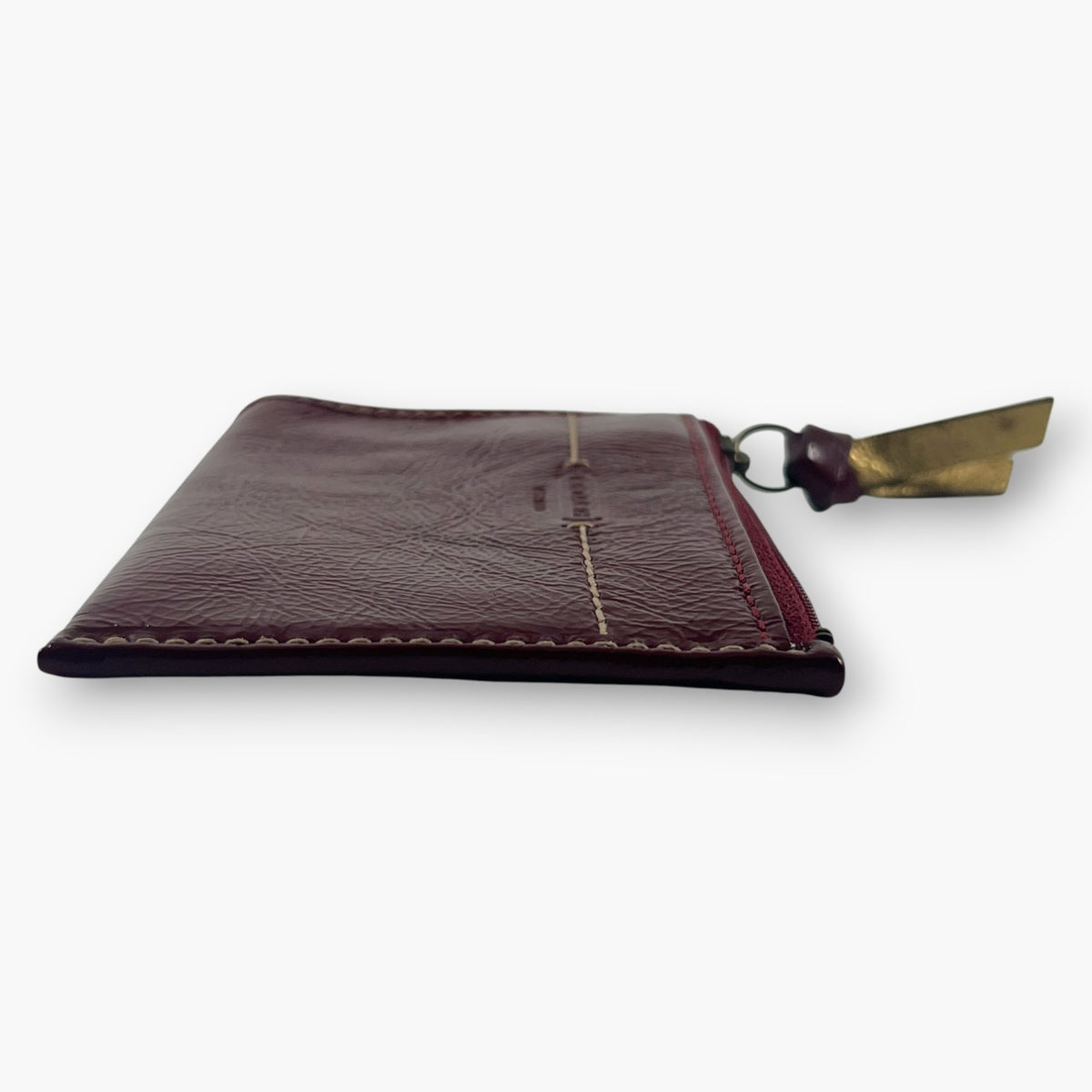 Coach Coin Case Key Ring Zip Wallet Patent Leather Burgundy