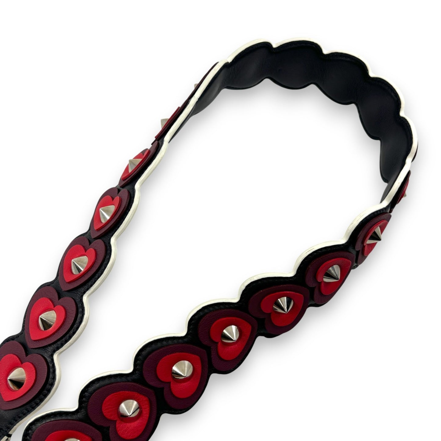 Fendi Strap You Black Leather Bag Strap with Red Heart Studs