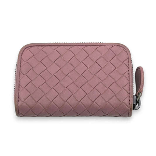 Bottega Veneta Intrecciato Leather Compact Zip-Around Wallet Pink