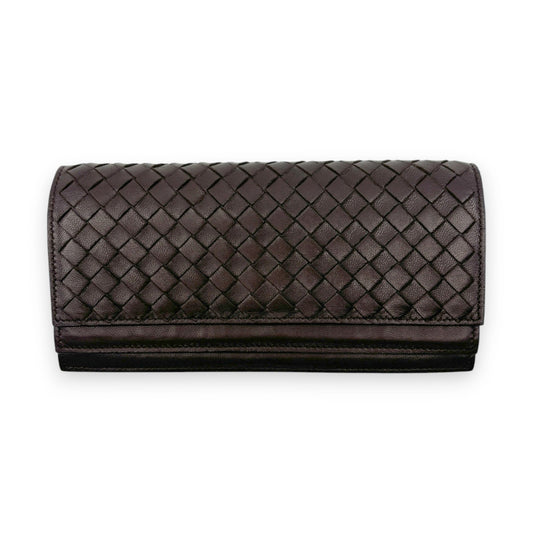 Bottega Veneta Intrecciato Brown Leather Long Wallet w/ Box