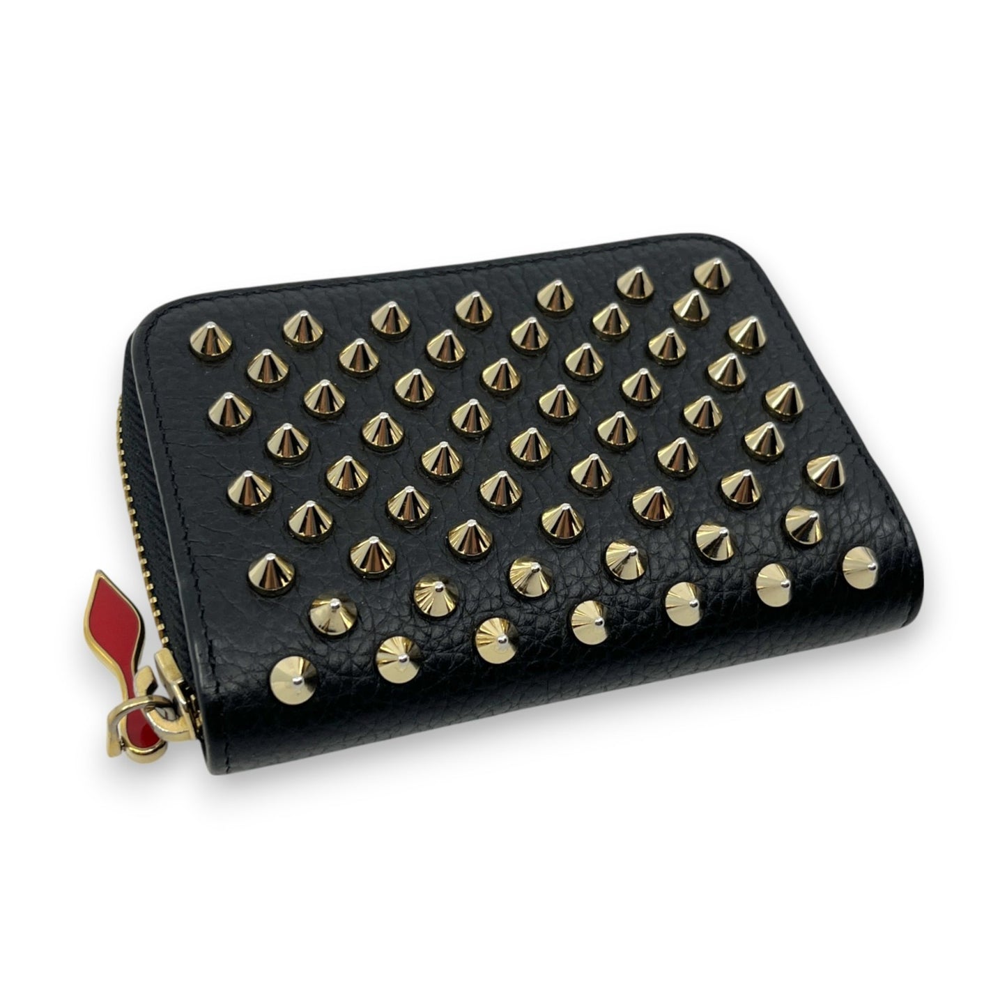 Christian Louboutin Panettone Black Leather Zip Wallet w/ Spikes Box Dust Bag