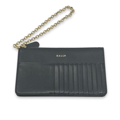 Bally Mandy Leather Chain Card Wallet Black with Box and Dust Cloth