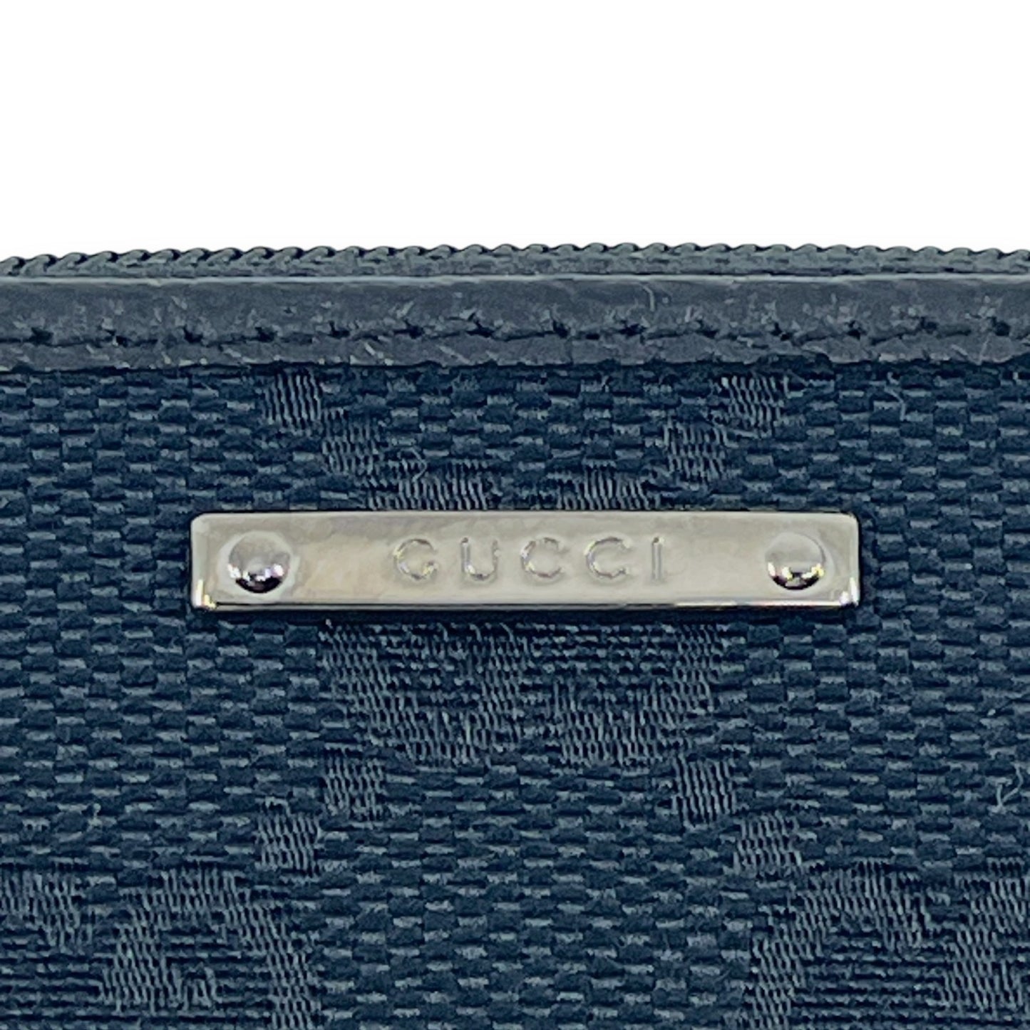 Gucci GG Canvas Coin Purse Black Leather Trim Compact w/ Box