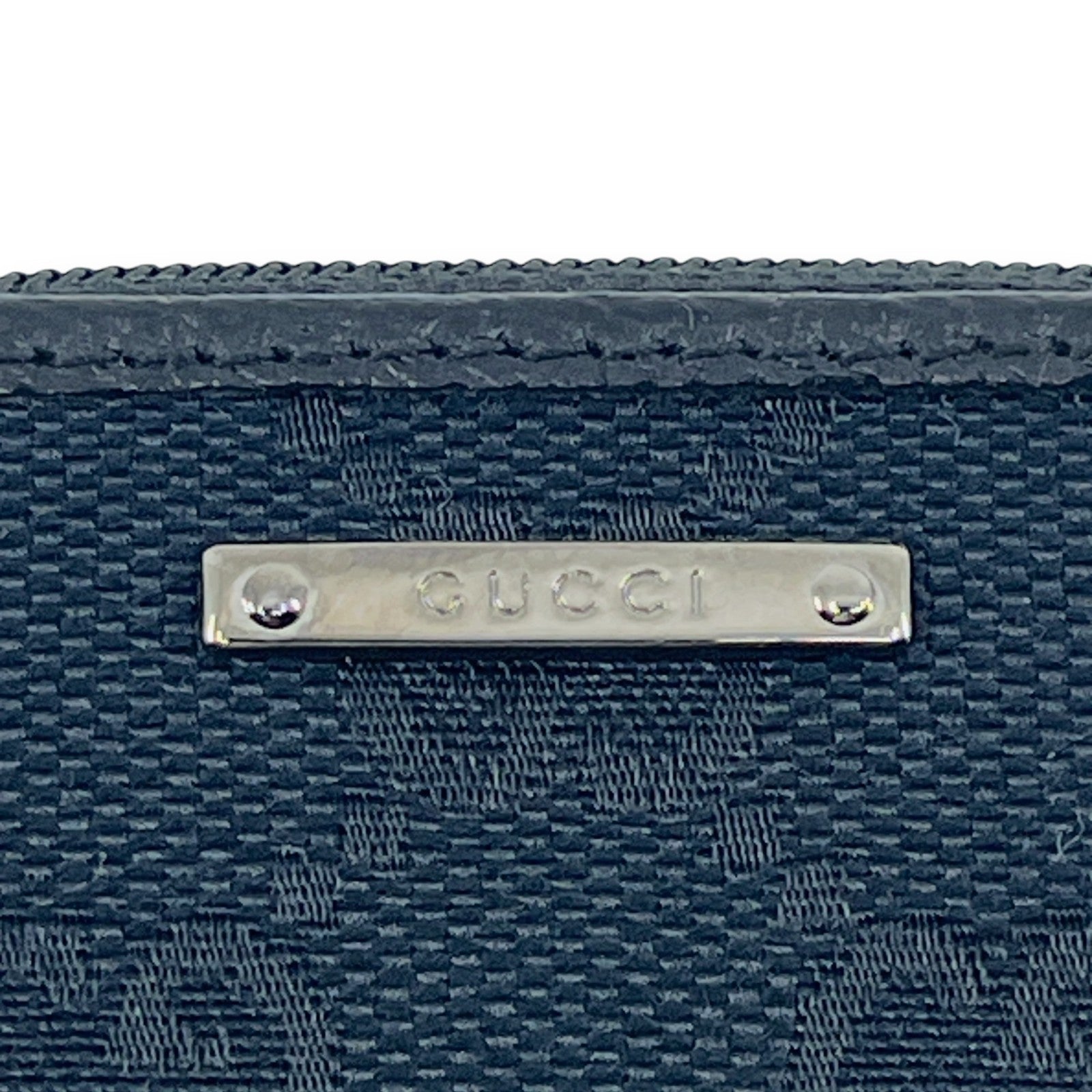 Gucci GG Canvas Coin Purse Black Leather Trim Compact w/ Box