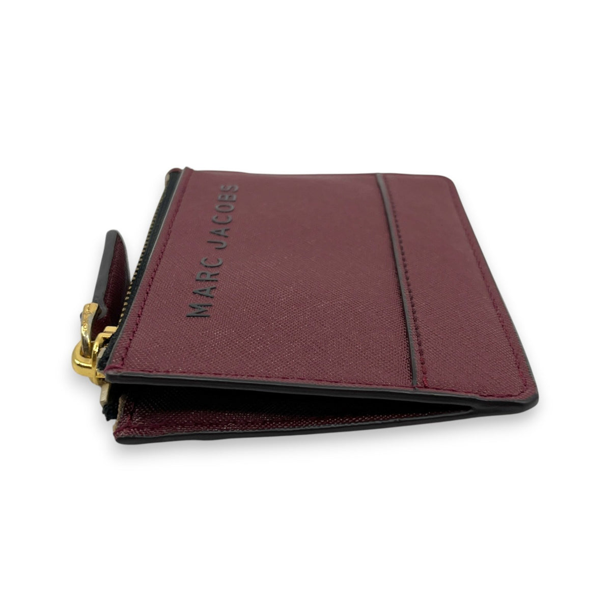 Marc Jacobs Burgundy Leather Zip Card Case Wallet Key Ring ID Window