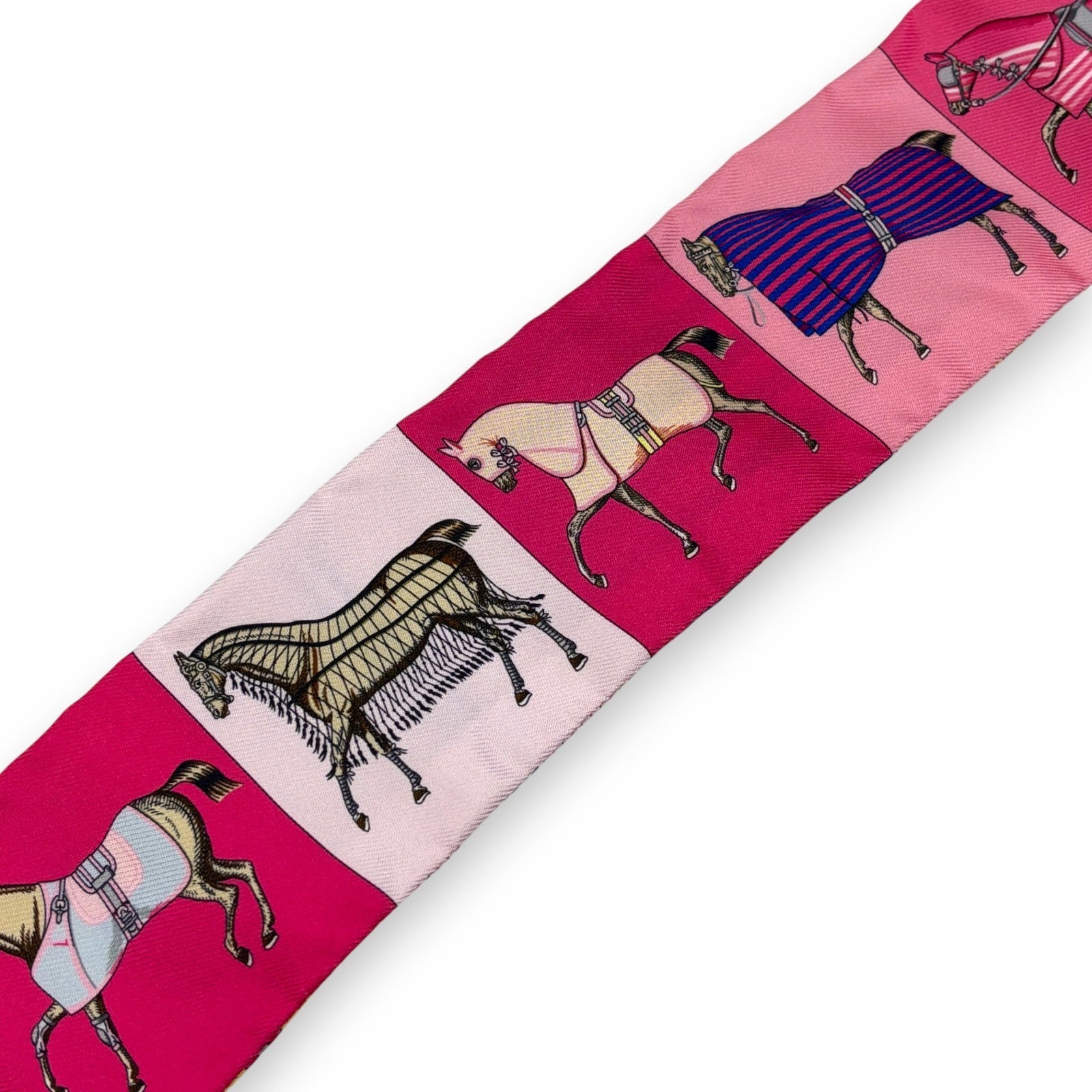 Hermès Twilly Silk Scarf Pink Horses Print 100% Silk with Box