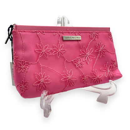 Givenchy Cosmetic Pouch Pink Floral Pattern Silver Logo Zipper