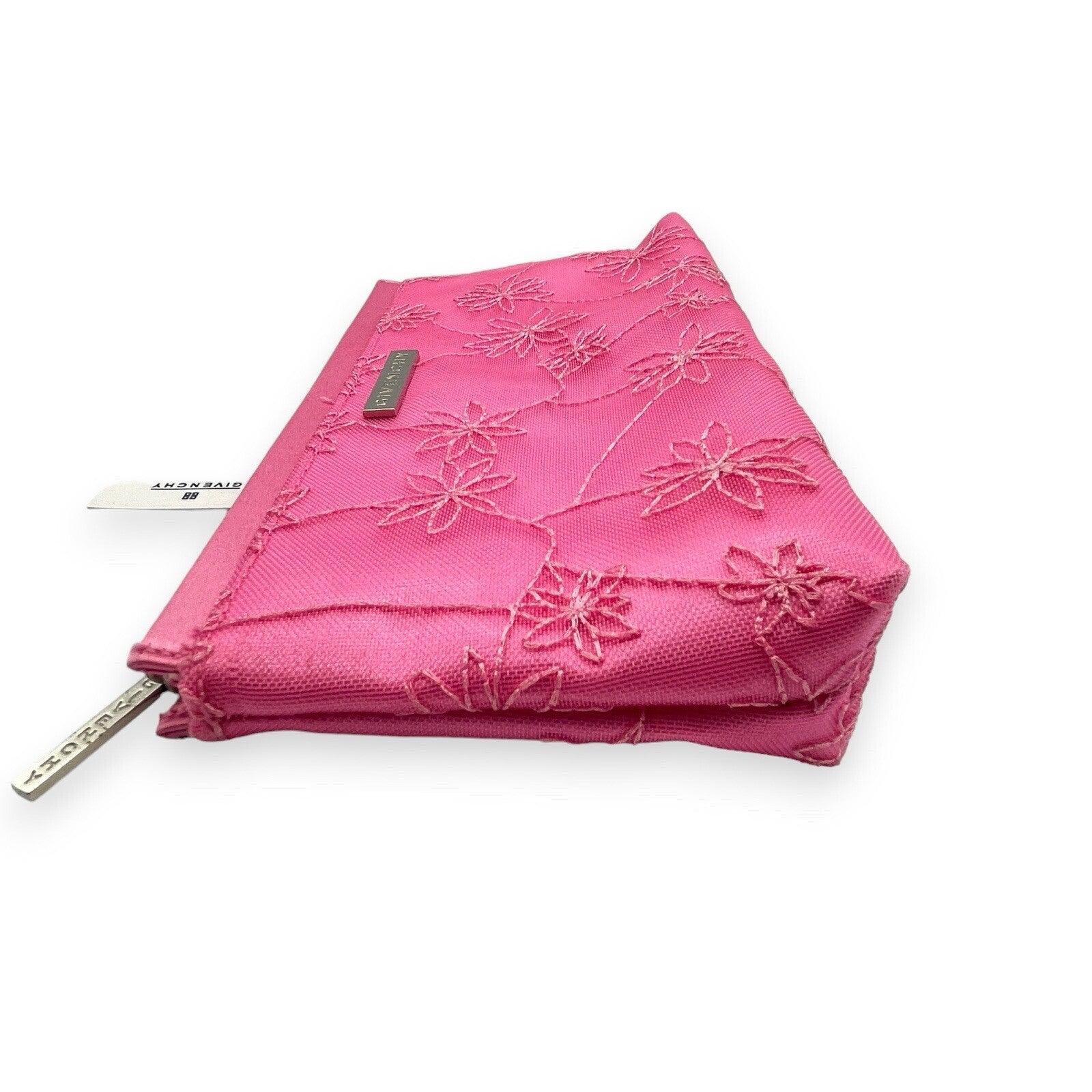 Givenchy Cosmetic Pouch Pink Floral Pattern Silver Logo Zipper