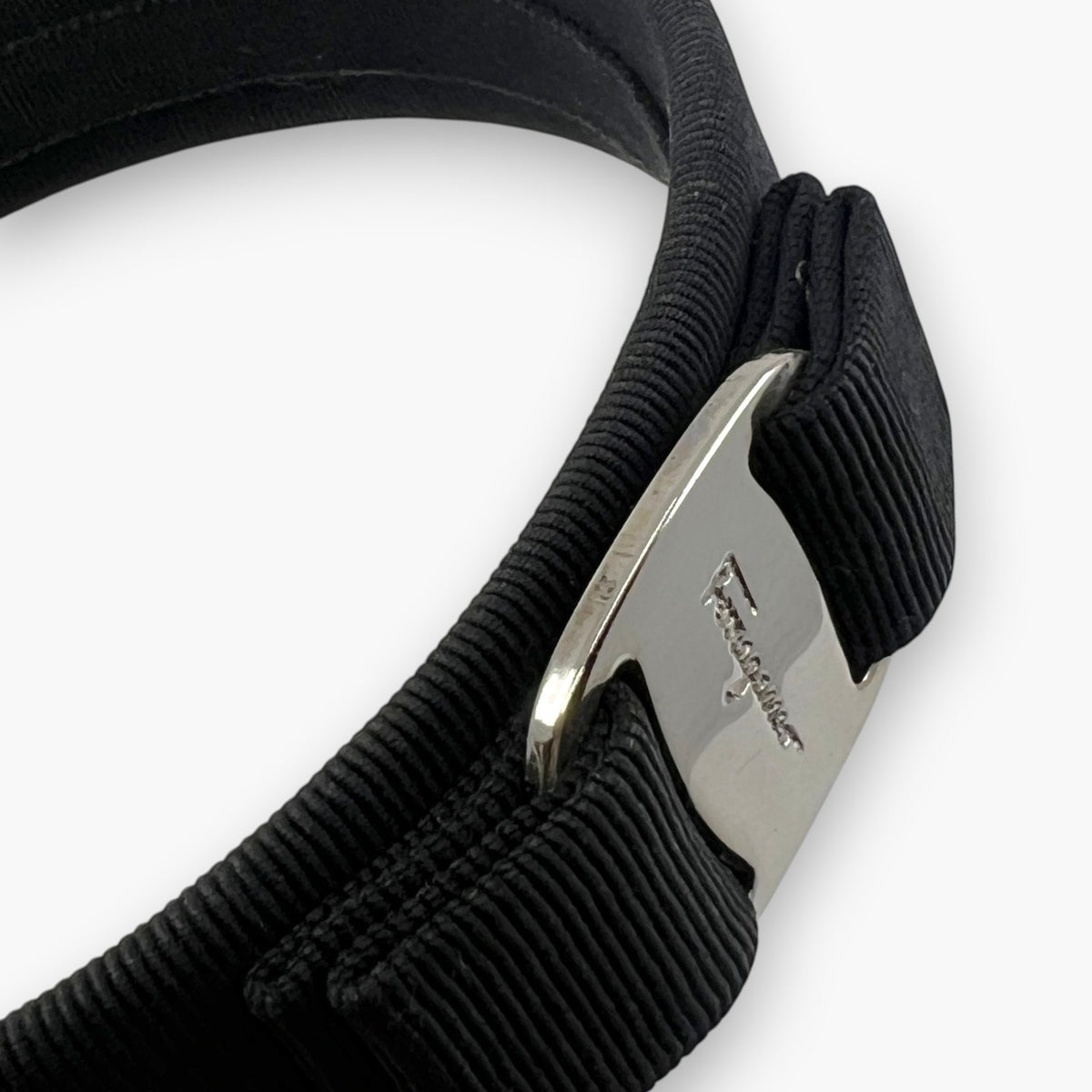 Ferragamo Vara Bow Headband Hair Band Black Silver Hardware Wide