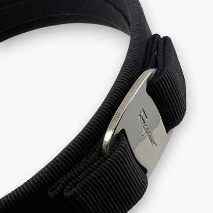 Ferragamo Vara Bow Headband Hair Band Black Silver Hardware Wide