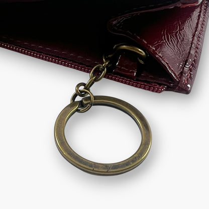Coach Coin Case Key Ring Zip Wallet Patent Leather Burgundy