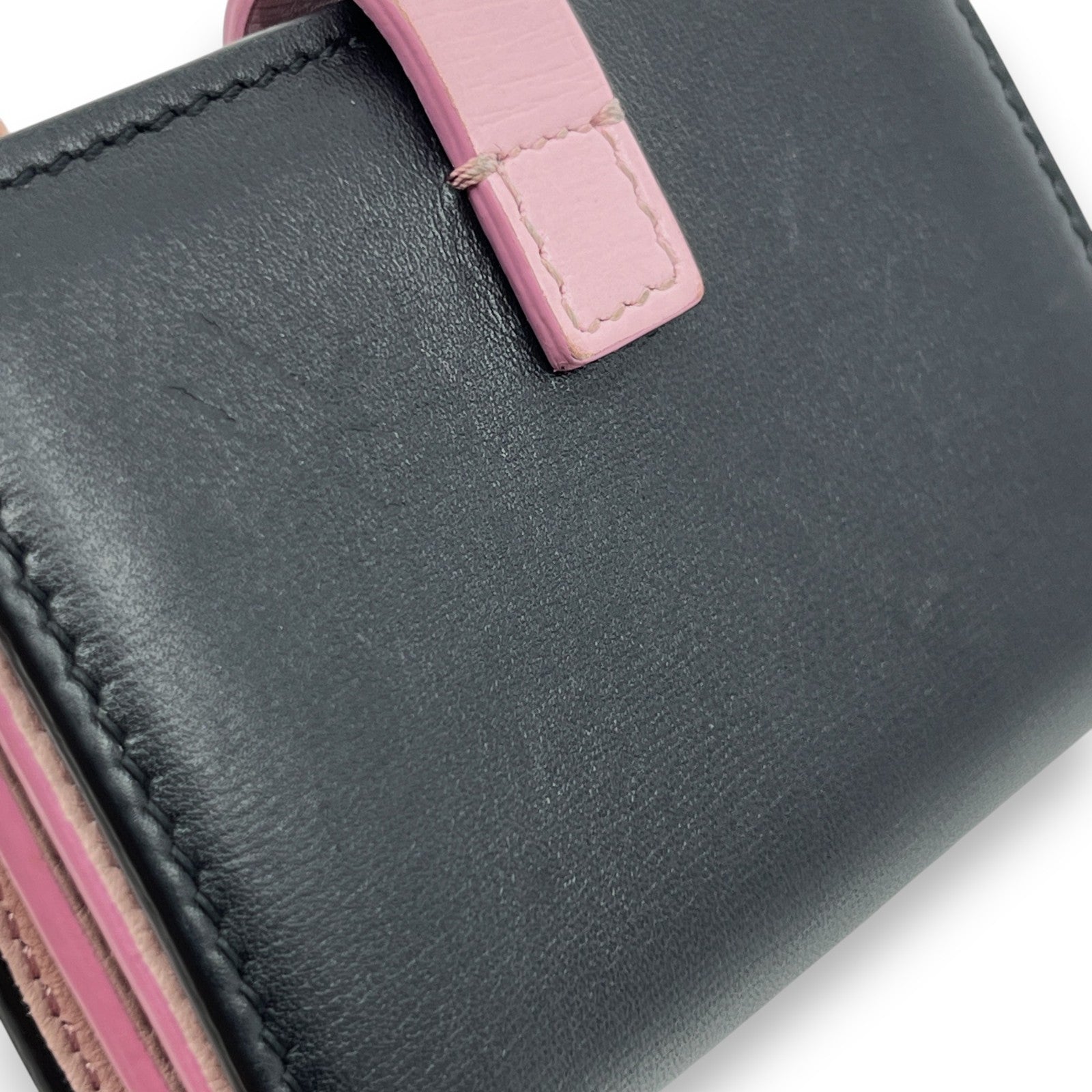 Celine Black Pink Leather Card Holder with Snap Tab