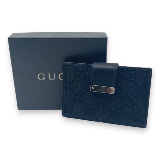 Gucci GG Canvas Card Holder Navy with Matching Leather Trim w/ Box
