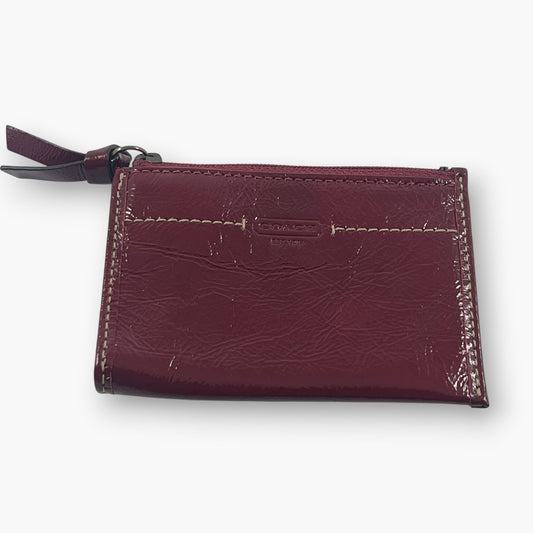 Coach Coin Case Key Ring Zip Wallet Patent Leather Burgundy