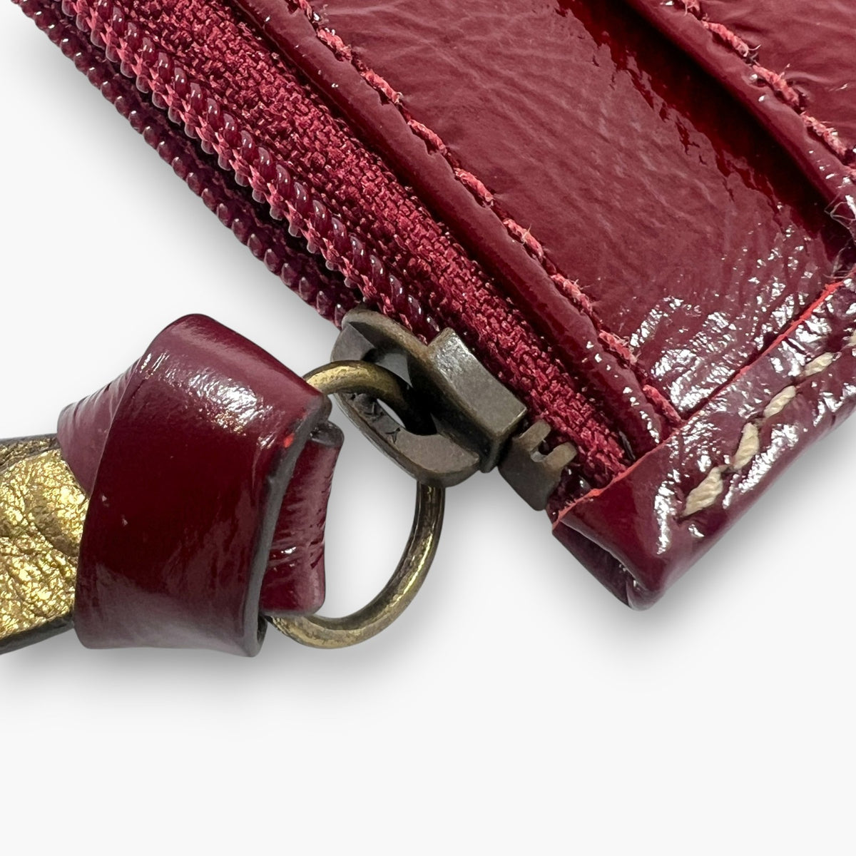 Coach Coin Case Key Ring Zip Wallet Patent Leather Burgundy