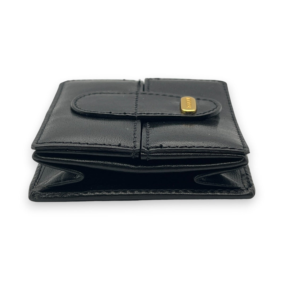 Bally Logo Plated Leather Coin Purse Wallet Black Compact