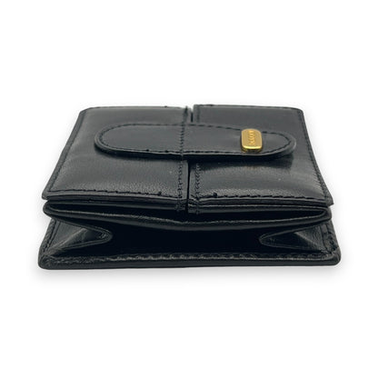 Bally Logo Plated Leather Coin Purse Wallet Black Compact