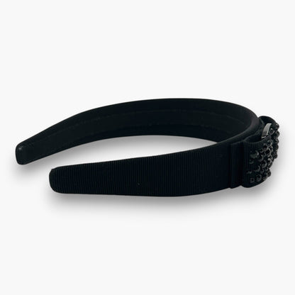 Salvatore Ferragamo Vara Ribbon Headband Crystal Black Italy W/ Dust Bag