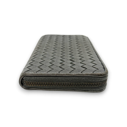 Bottega Veneta Intrecciato Long Wallet Silver Leather w/ Box