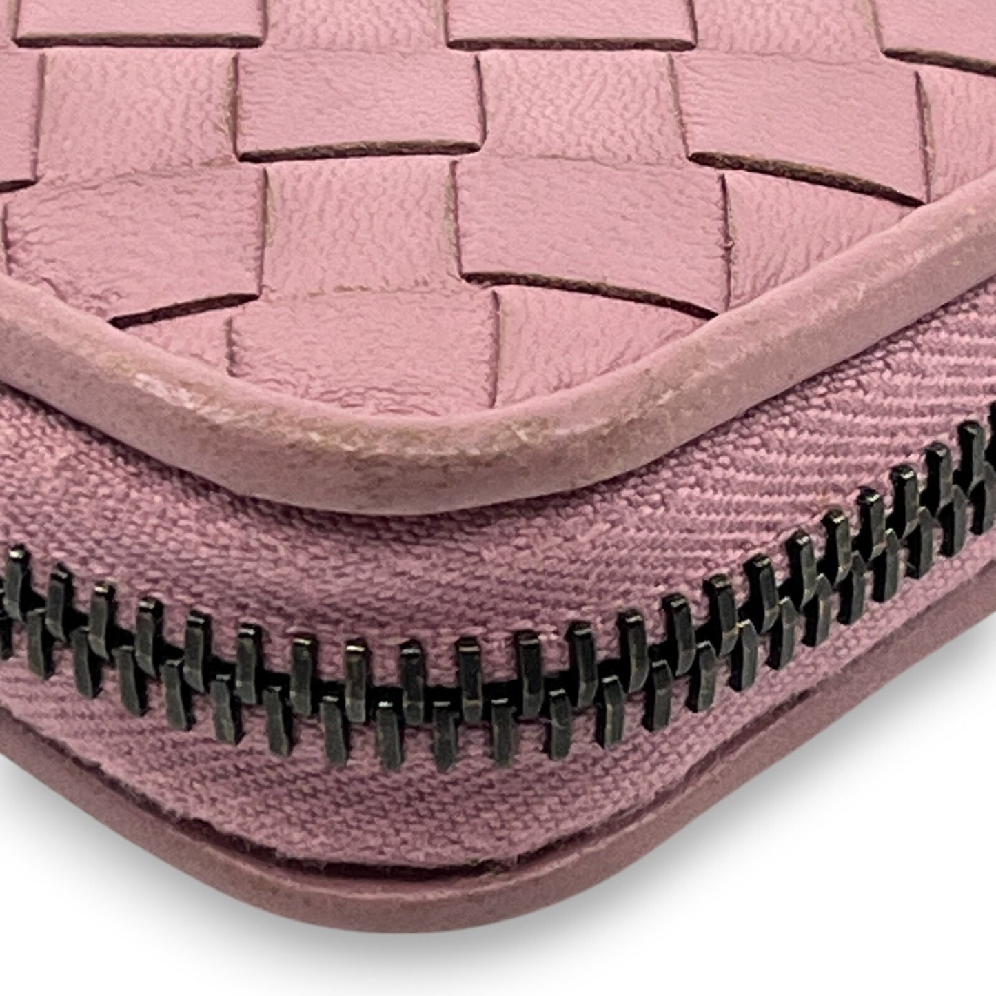 Bottega Veneta Intrecciato Leather Compact Zip-Around Wallet Pink