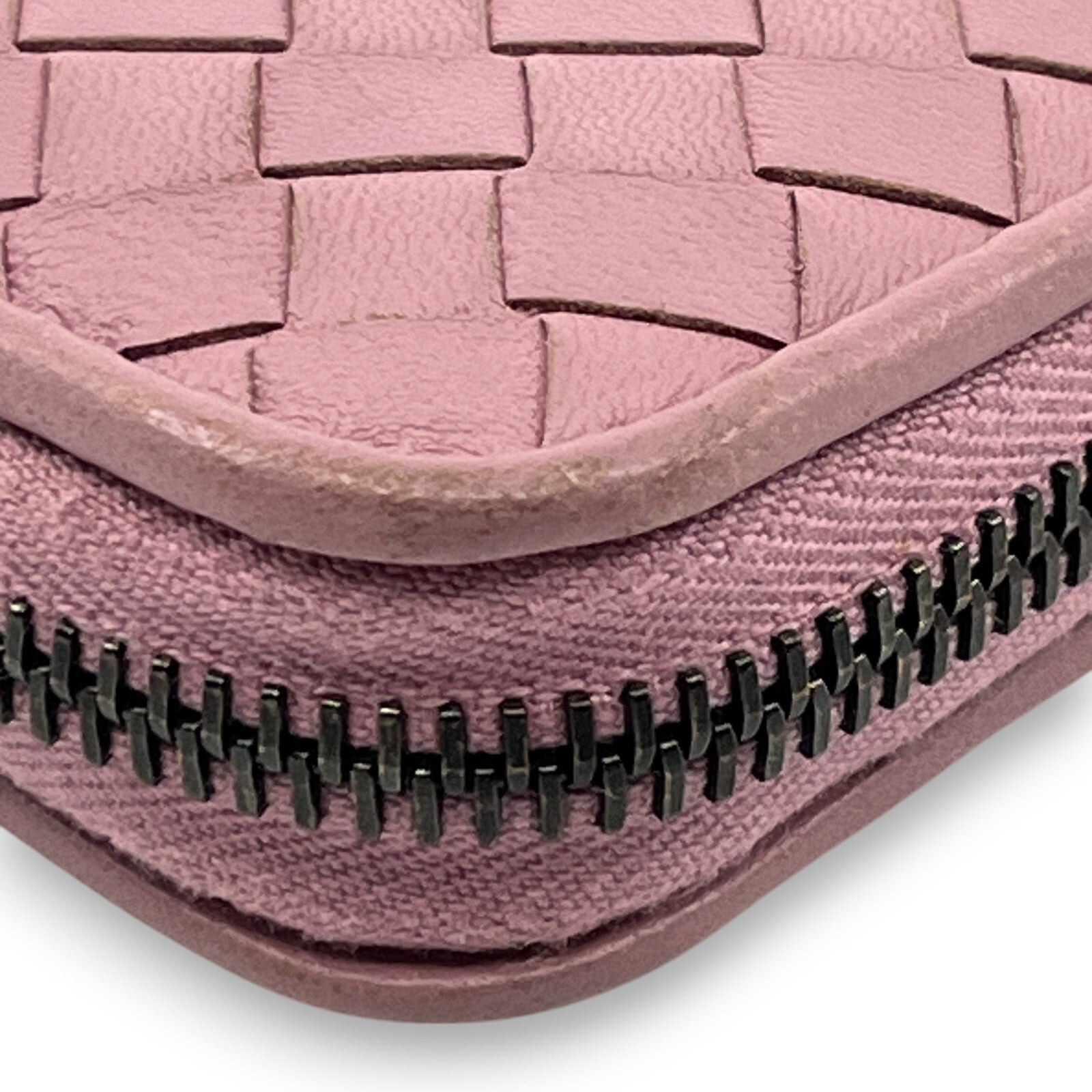 Bottega Veneta Intrecciato Leather Compact Zip-Around Wallet Pink