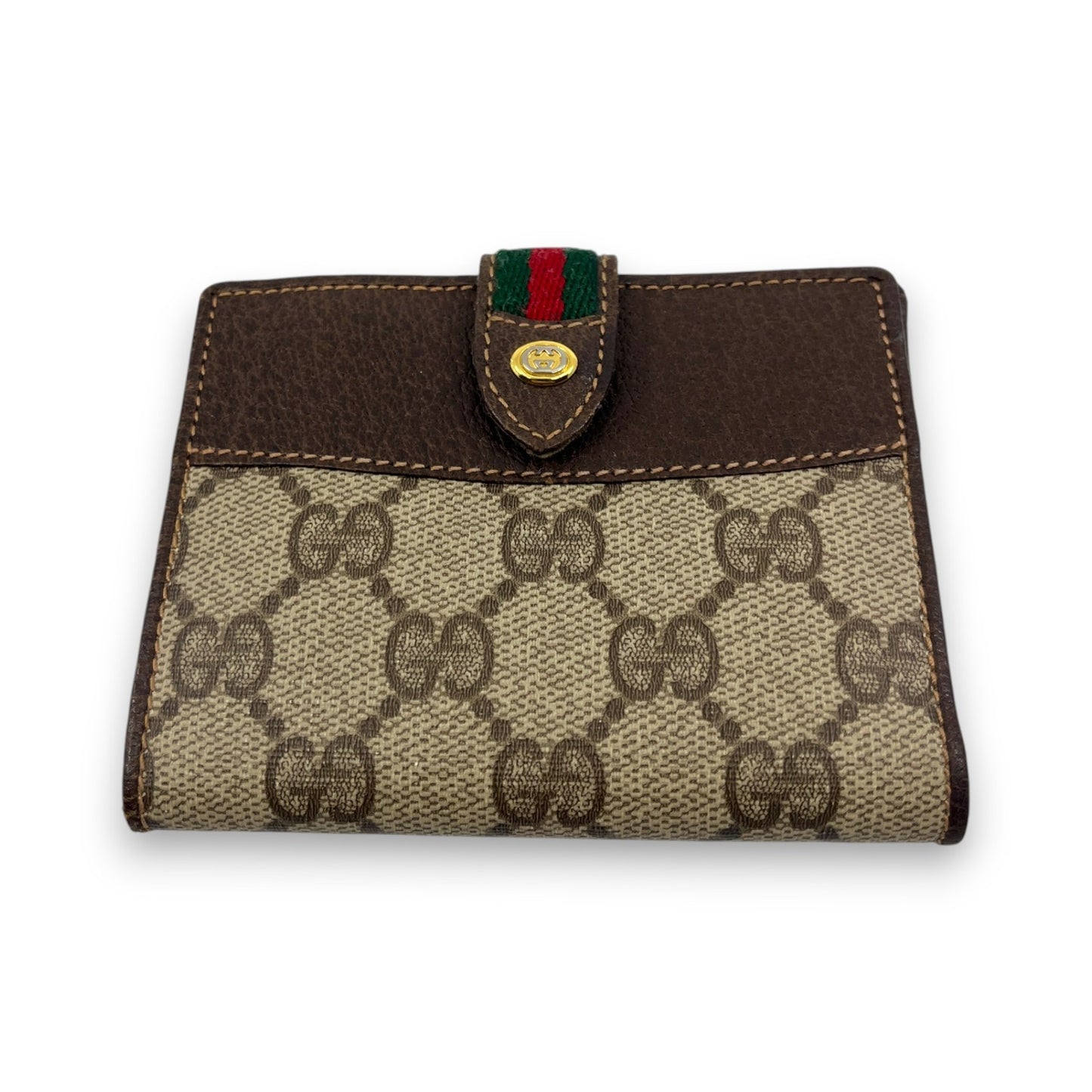 Gucci GG Supreme Canvas Web Stripe Bifold Wallet Brown Leather