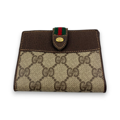 Gucci GG Supreme Canvas Web Stripe Bifold Wallet Brown Leather