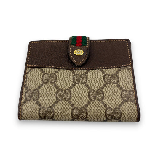 Gucci GG Supreme Canvas Web Stripe Bifold Wallet Brown Leather