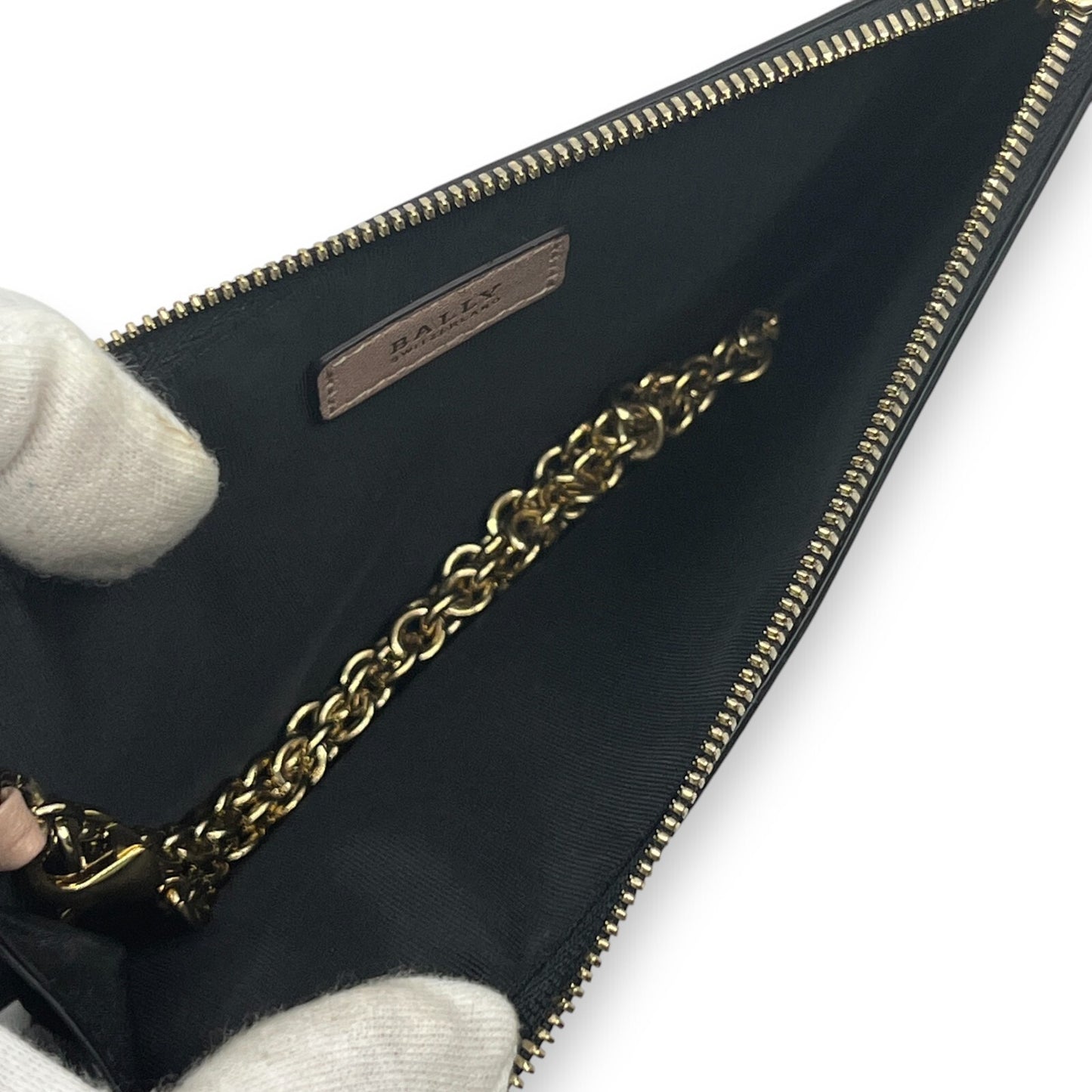 Bally Mandy Leather Chain Card Wallet Black with Box and Dust Cloth