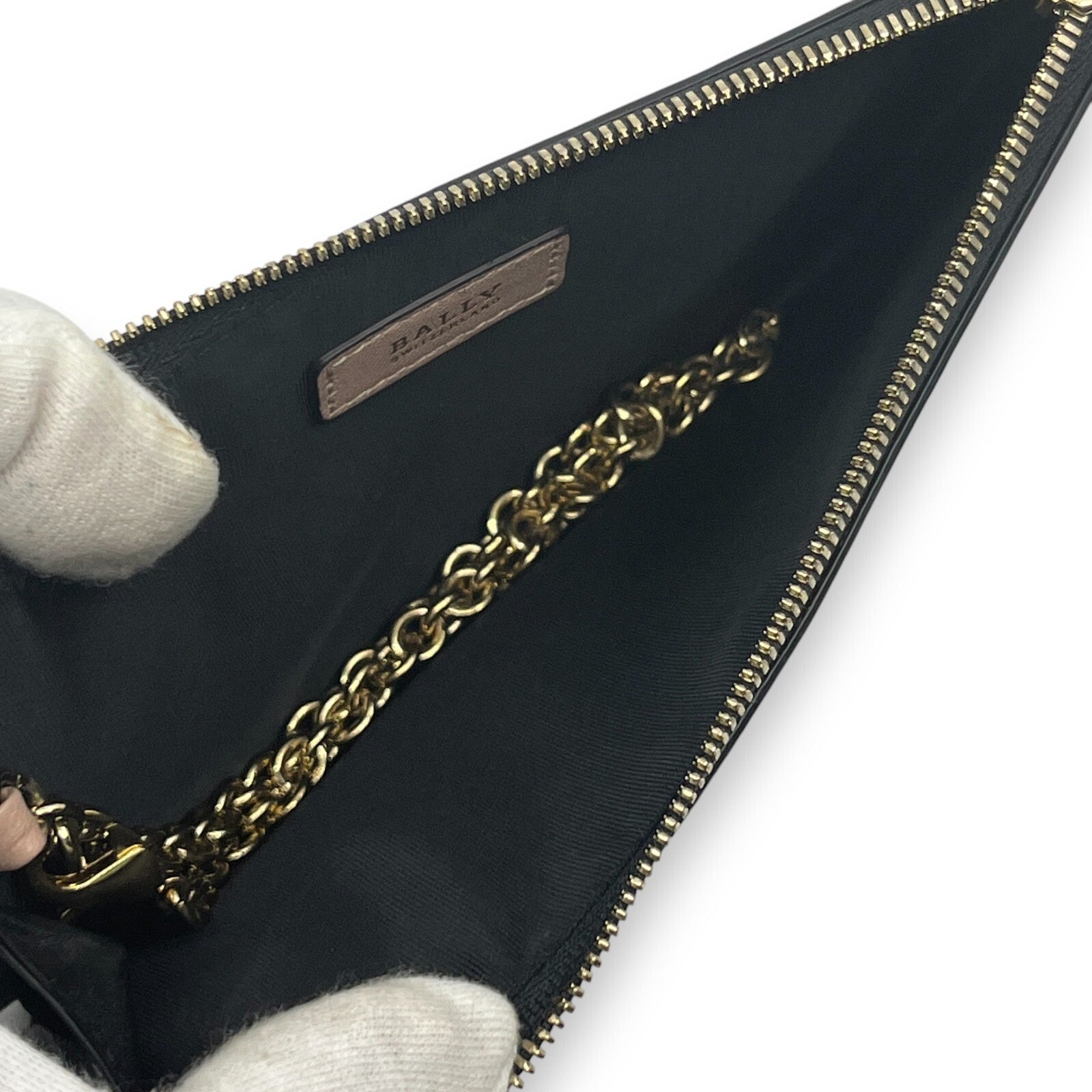 Bally Mandy Leather Chain Card Wallet Black with Box and Dust Cloth