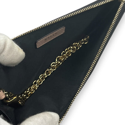 Bally Mandy Leather Chain Card Wallet Black with Box and Dust Cloth