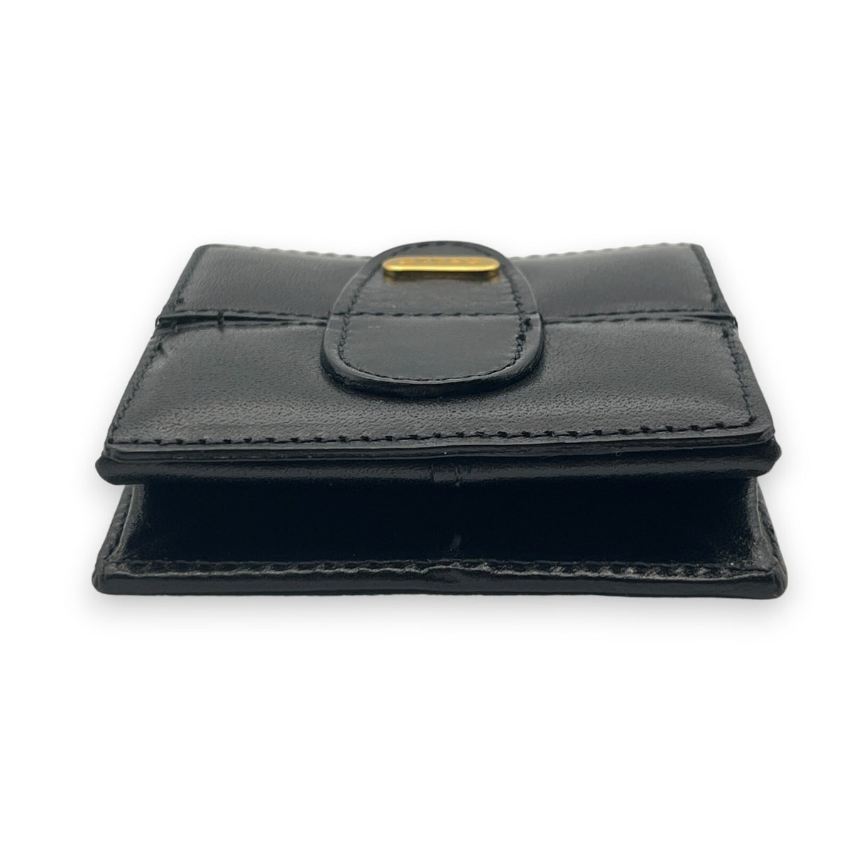 Bally Logo Plated Leather Coin Purse Wallet Black Compact