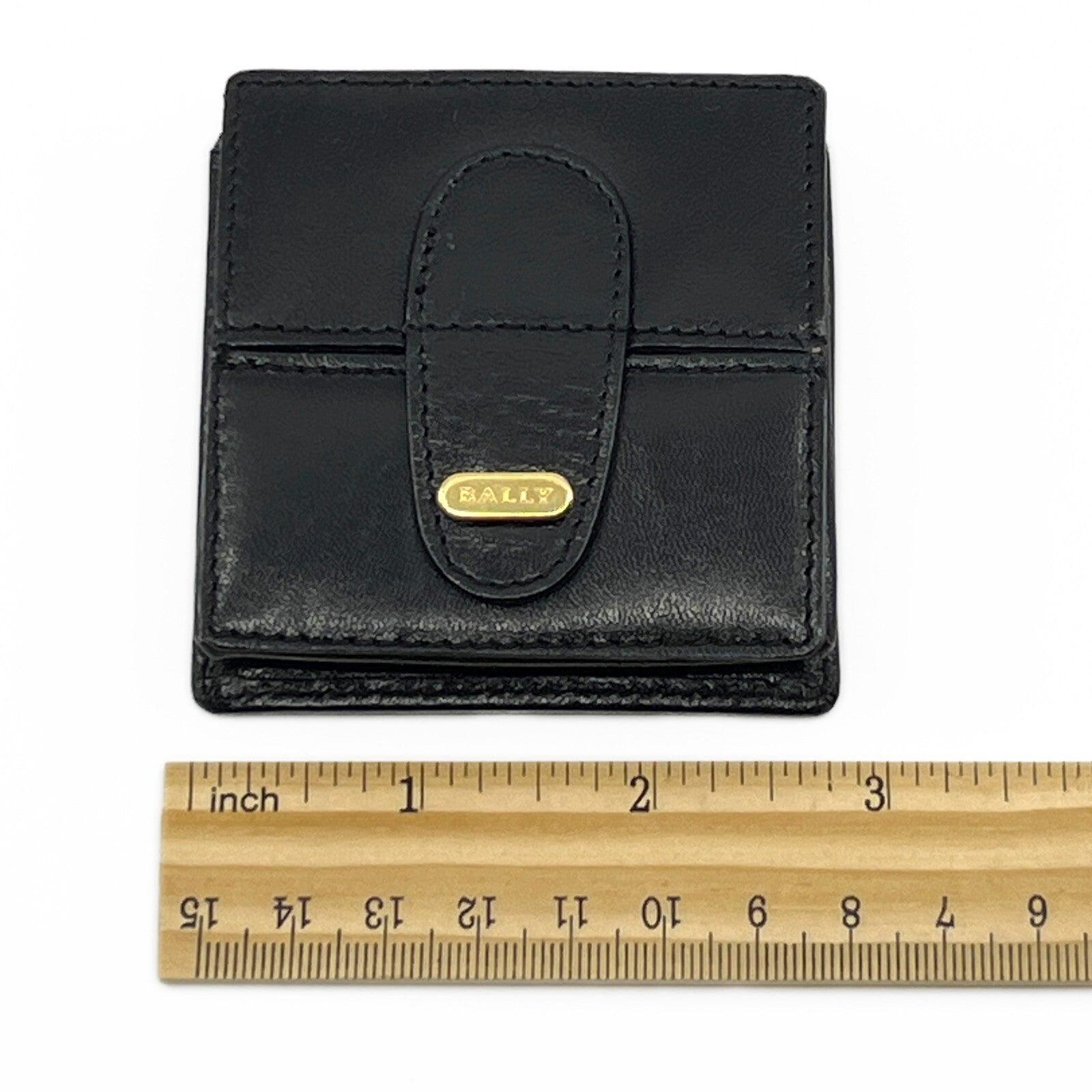 Bally Compact Leather Coin Wallet in Black w/ Box and Dust Bag