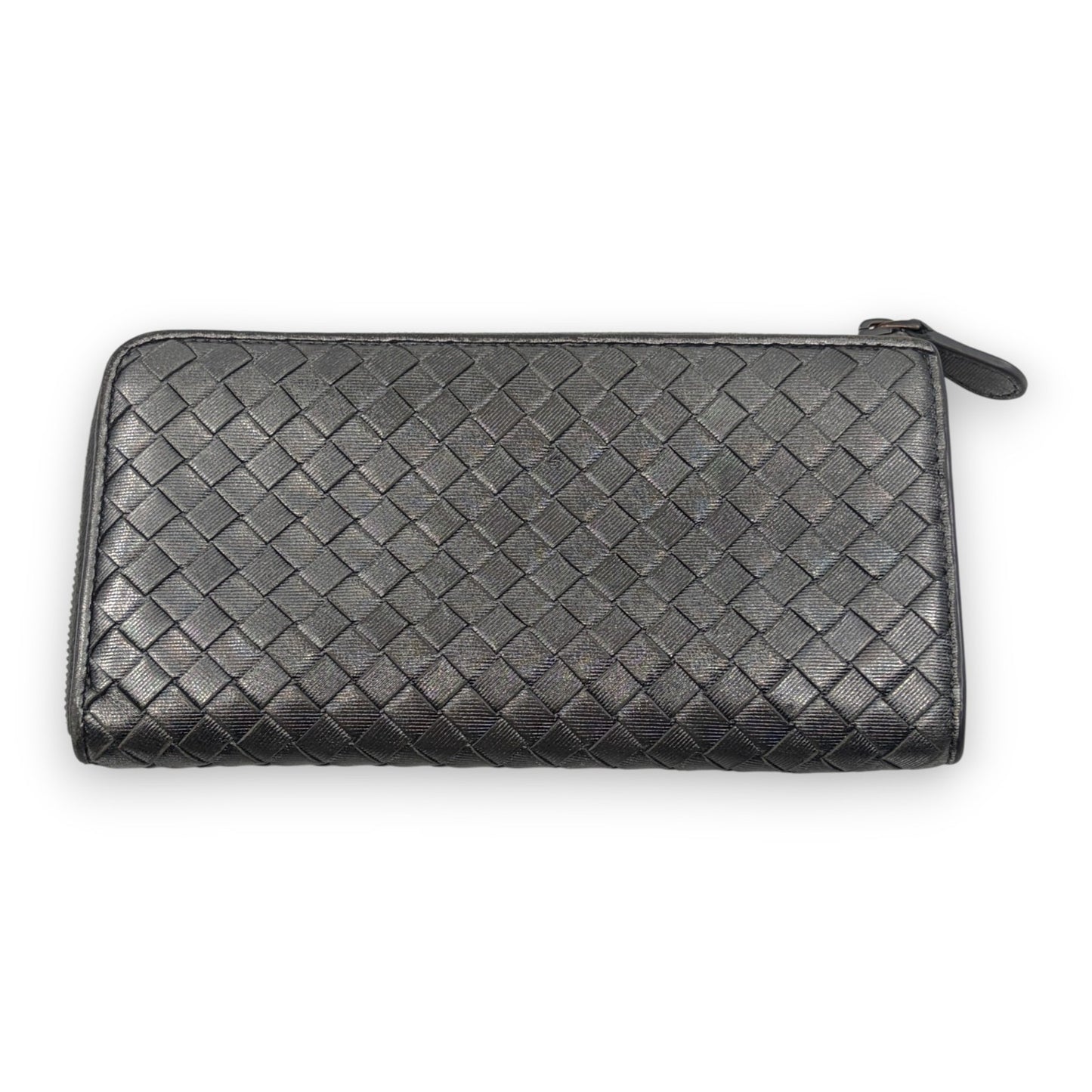 Bottega Veneta Intrecciato Long Wallet Silver Leather w/ Box