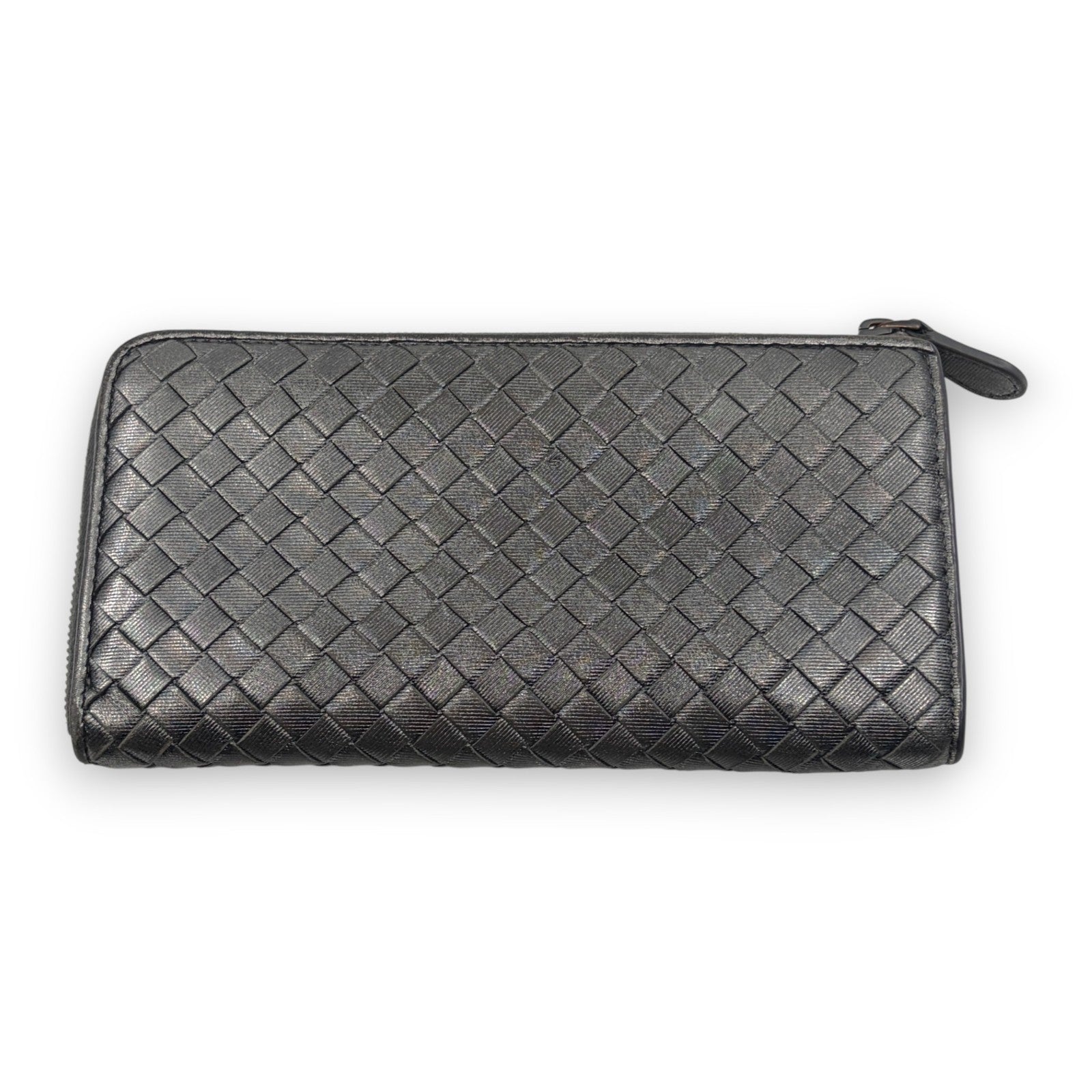 Bottega Veneta Intrecciato Long Wallet Silver Leather w/ Box