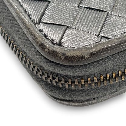 Bottega Veneta Intrecciato Long Wallet Silver Leather w/ Box