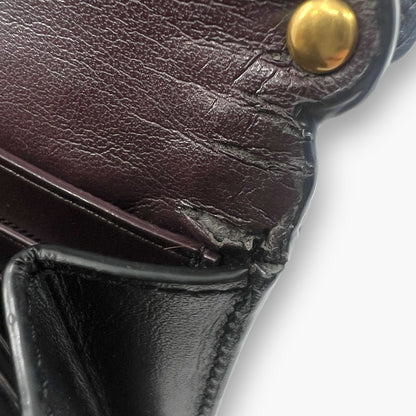 Coach Studded Scallop Flap Long Wallet Snap Closure Black Leather