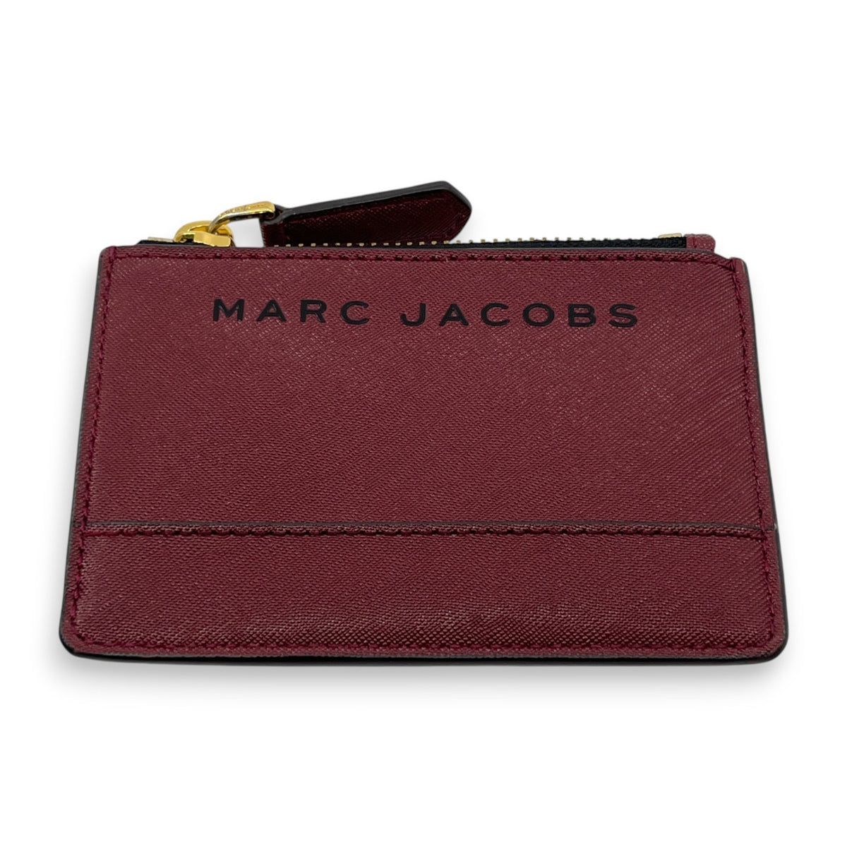 Marc Jacobs Burgundy Leather Zip Card Case Wallet Key Ring ID Window