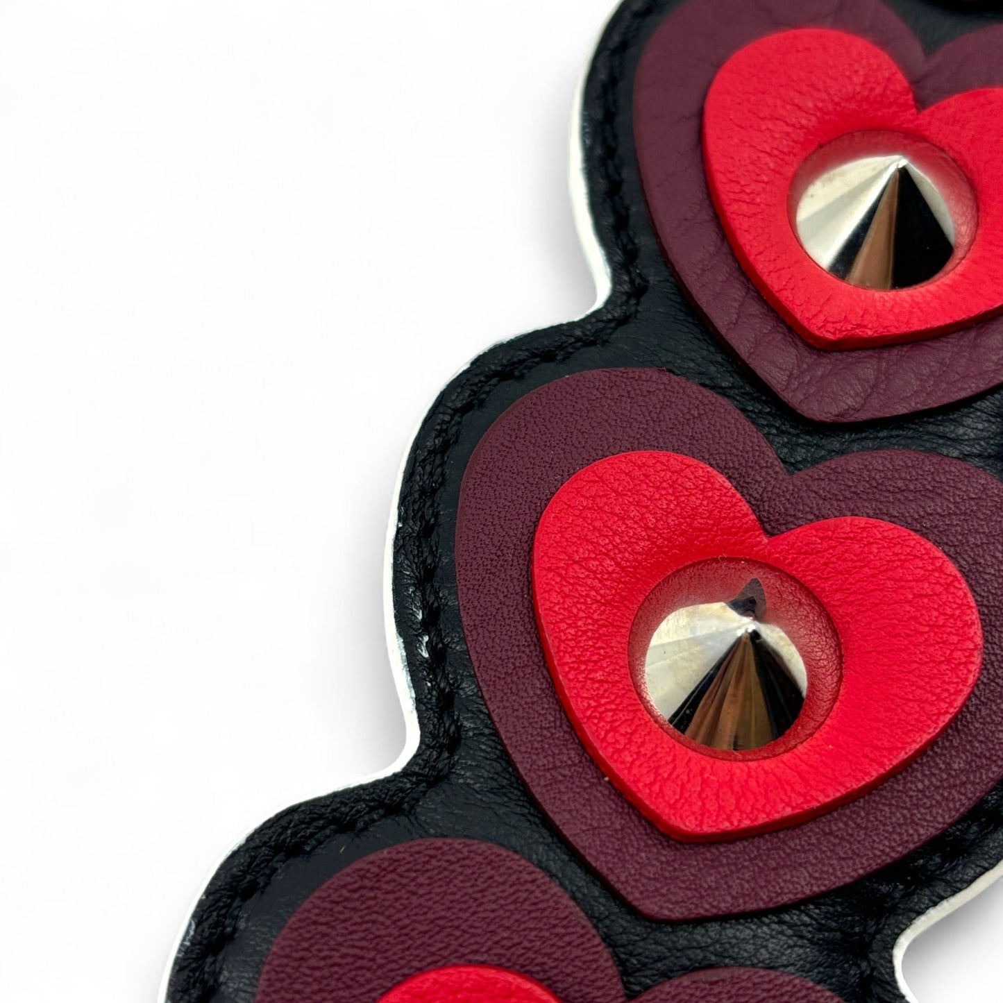 Fendi Strap You Black Leather Bag Strap with Red Heart Studs