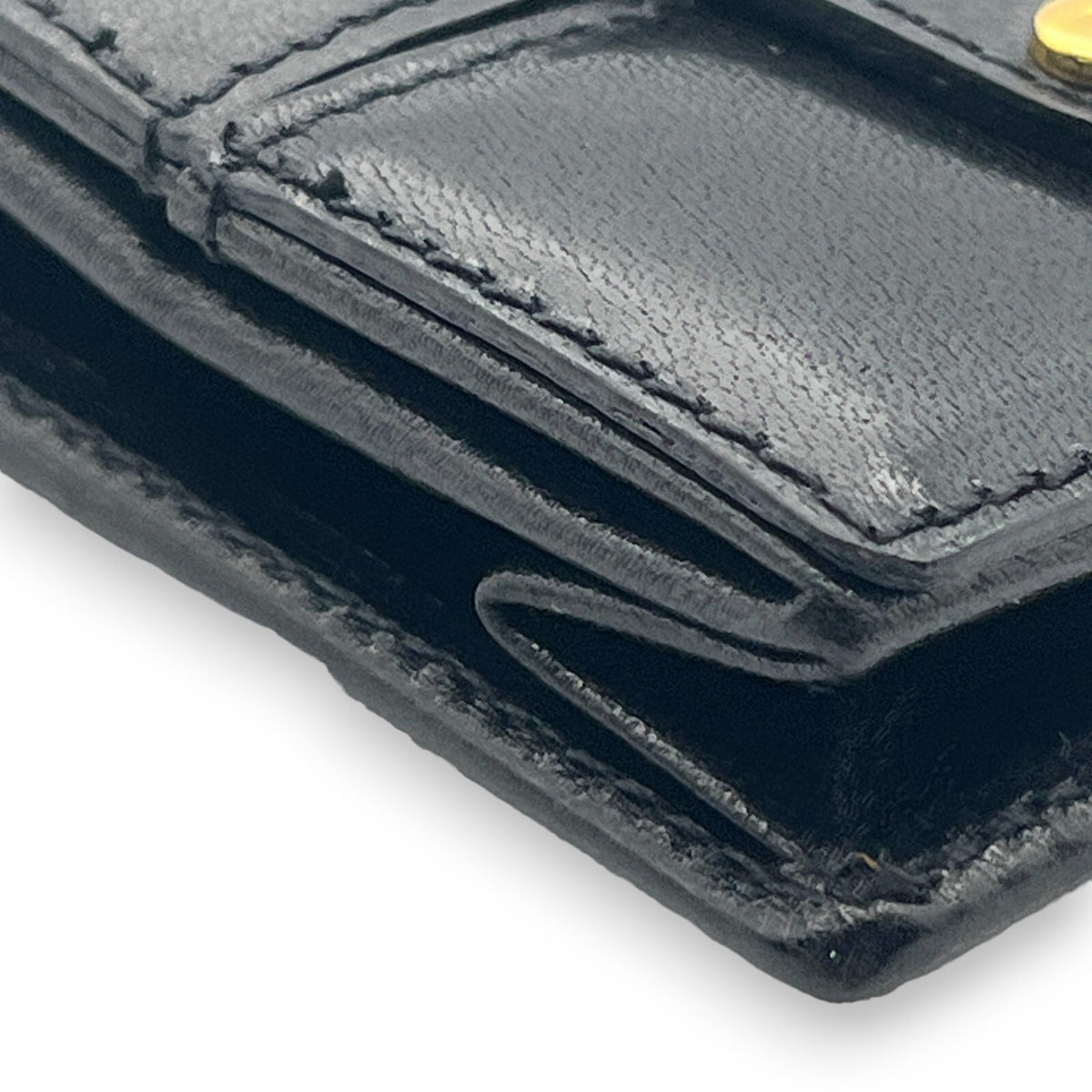 Bally Logo Plated Leather Coin Purse Wallet Black Compact