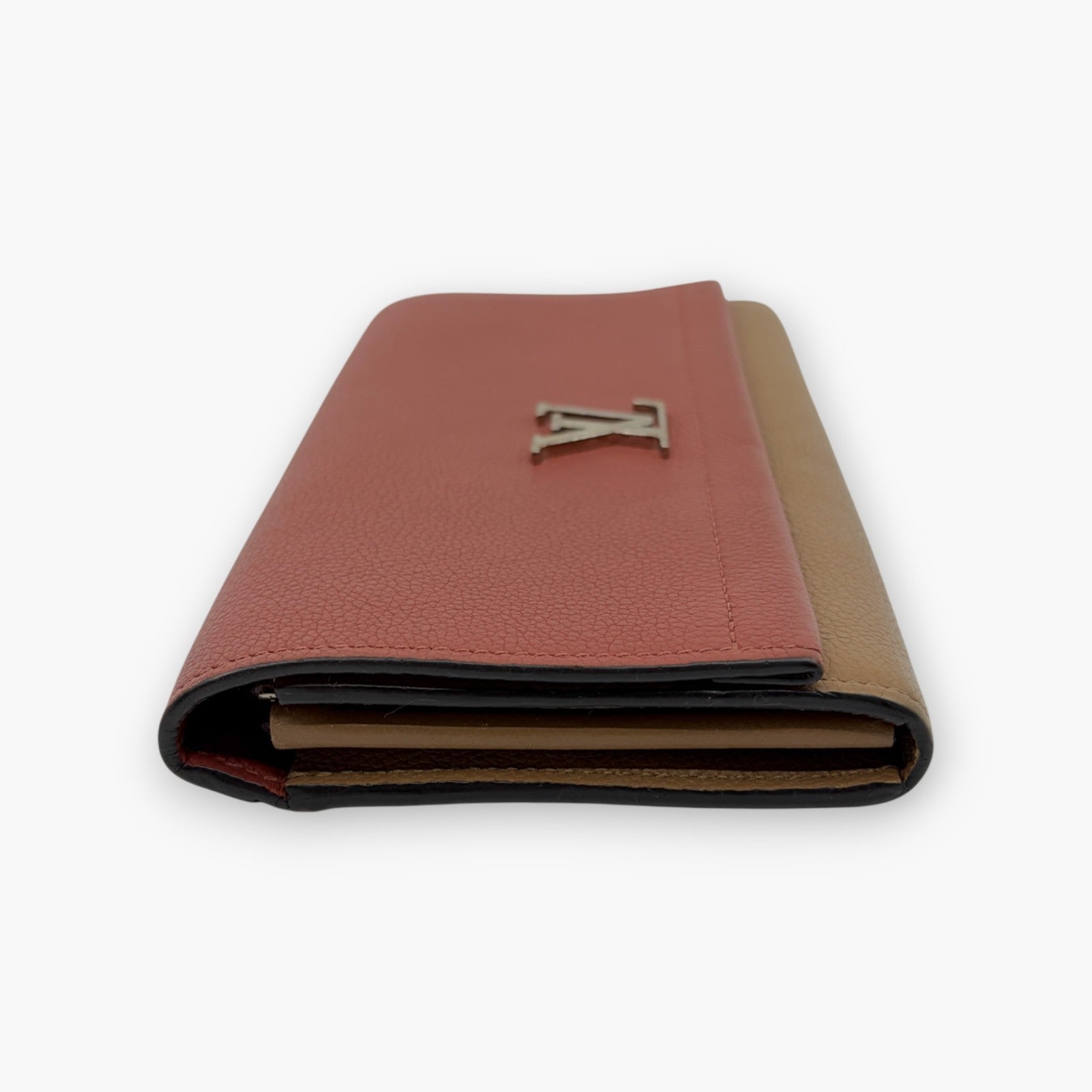 Louis Vuitton Portefeuille Lockme II Long Wallet Pink Beige Leather